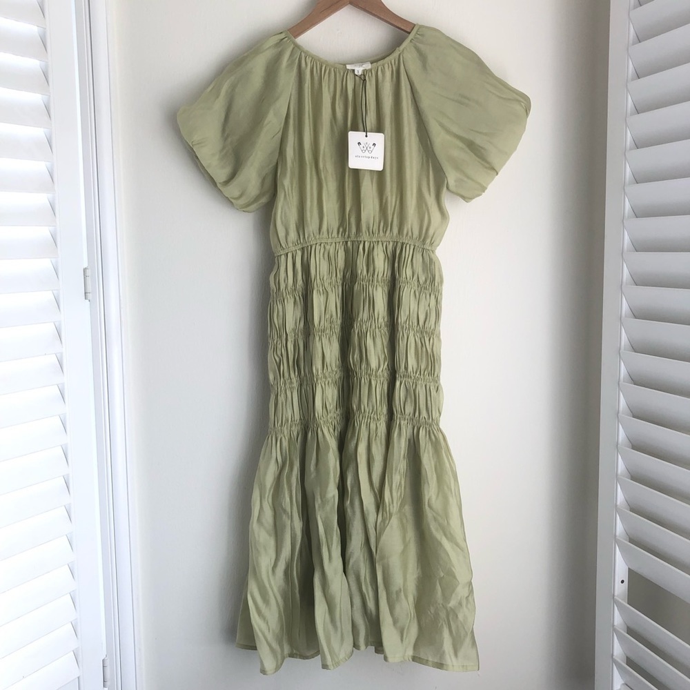 Six Crisp Days Size Small Peasant Tiered Sage Dress